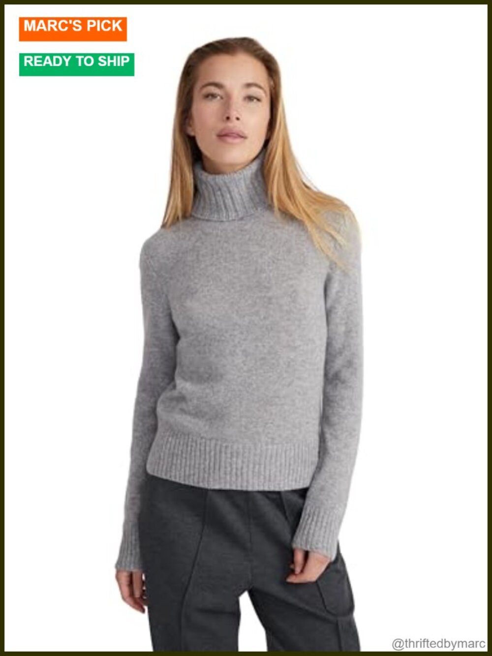 100% Cashmere Boxy Turtleneck Pullover Sweater